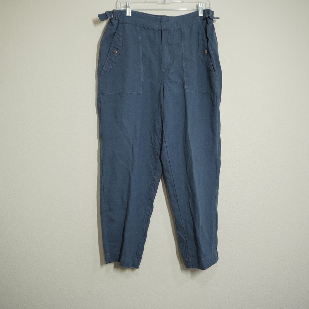 Athleta Size 12 100% Linen Utility Jogger Pants Dark Blue Casual Lightweight